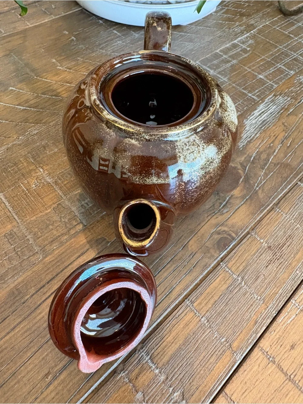 Brown Drip-Glazed Ceramic Teapot, approx 4”